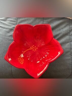 Tropical Red Hibiscus Hand-Painted Ceramic Serving Bowl